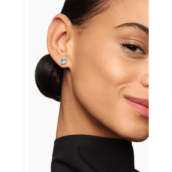 David Yurman Sterling Silver 6mm Chatelaine Stud Earrings Blue Topaz & Diamonds - Picture 2 of 9